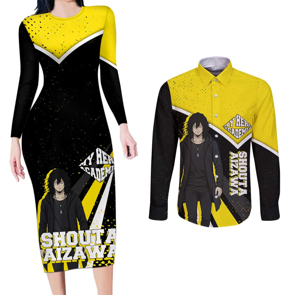 Shouta Aizawa My Hero Academia Couples Matching Long Sleeve Bodycon Dress and Long Sleeve Button Shirt Anime Grunge Splatter Graphic Style