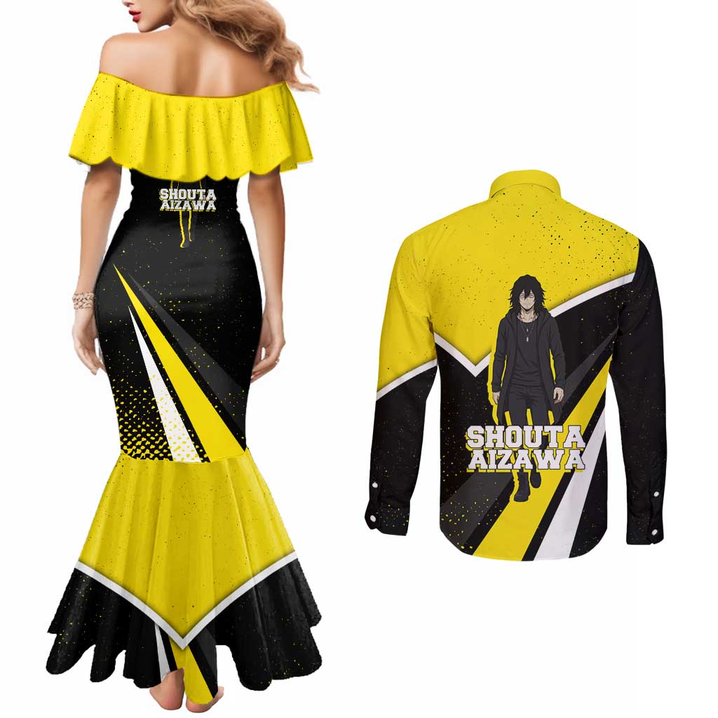 Shouta Aizawa My Hero Academia Couples Matching Mermaid Dress and Long Sleeve Button Shirt Anime Grunge Splatter Graphic Style