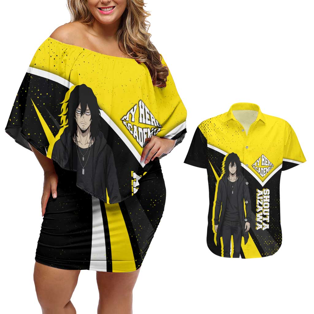 Shouta Aizawa My Hero Academia Couples Matching Off Shoulder Short Dress and Hawaiian Shirt Anime Grunge Splatter Graphic Style