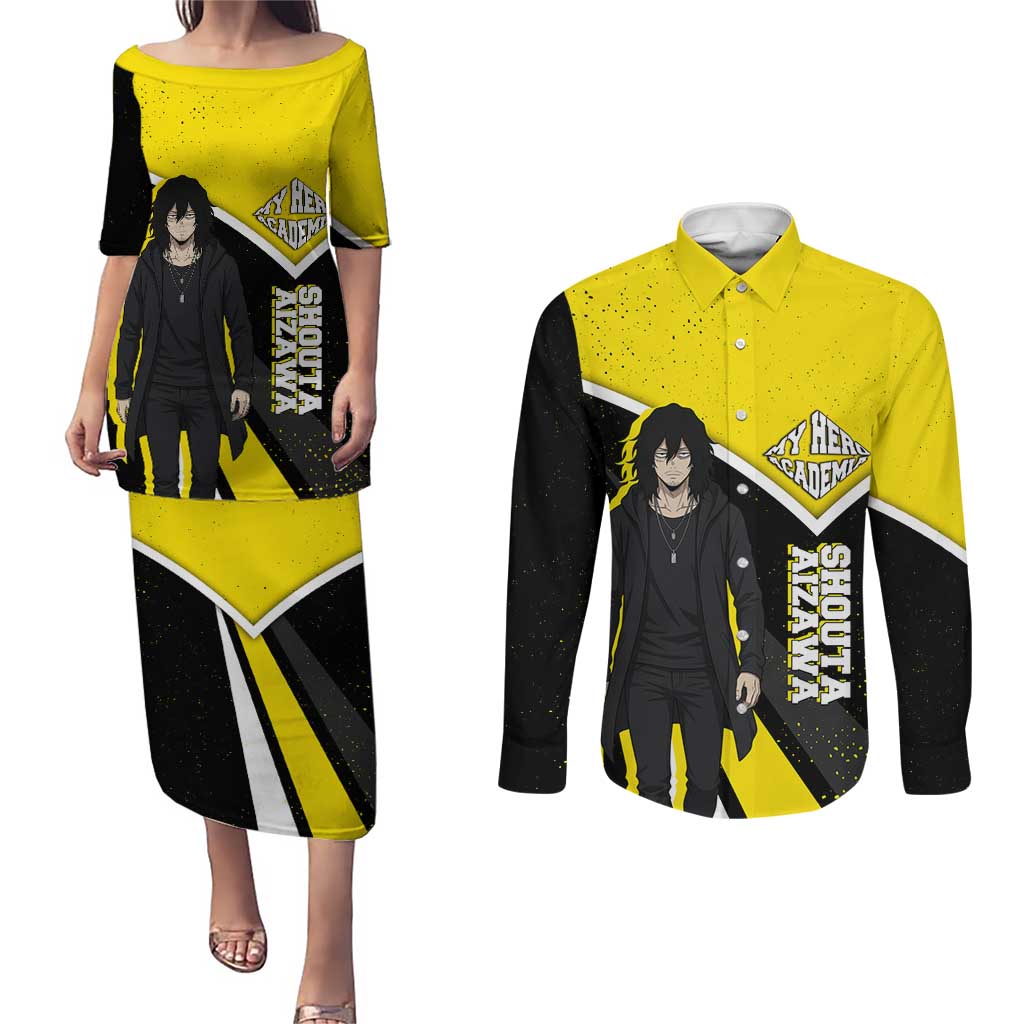 Shouta Aizawa My Hero Academia Couples Matching Puletasi and Long Sleeve Button Shirt Anime Grunge Splatter Graphic Style