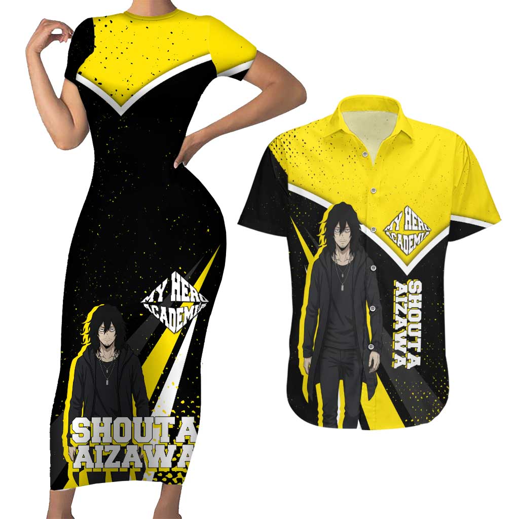 Shouta Aizawa My Hero Academia Couples Matching Short Sleeve Bodycon Dress and Hawaiian Shirt Anime Grunge Splatter Graphic Style