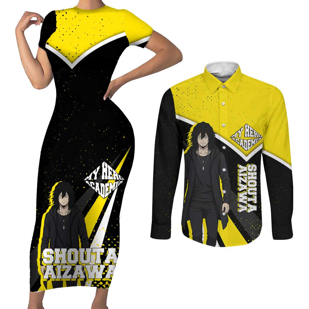 Shouta Aizawa My Hero Academia Couples Matching Short Sleeve Bodycon Dress and Long Sleeve Button Shirt Anime Grunge Splatter Graphic Style