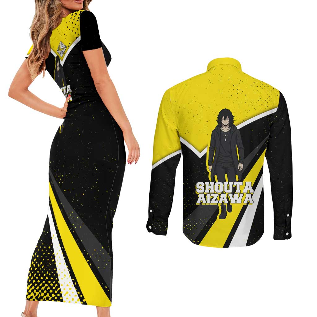 Shouta Aizawa My Hero Academia Couples Matching Short Sleeve Bodycon Dress and Long Sleeve Button Shirt Anime Grunge Splatter Graphic Style