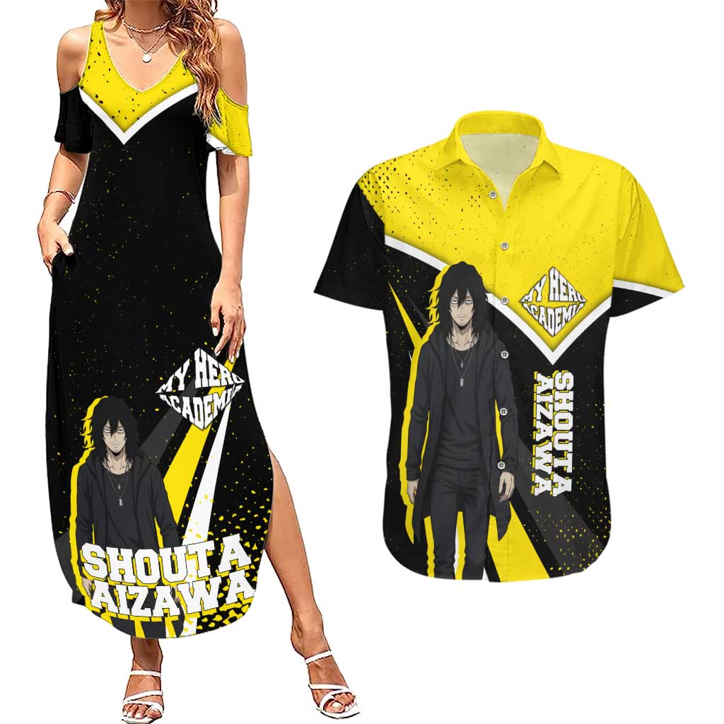 Shouta Aizawa My Hero Academia Couples Matching Summer Maxi Dress and Hawaiian Shirt Anime Grunge Splatter Graphic Style