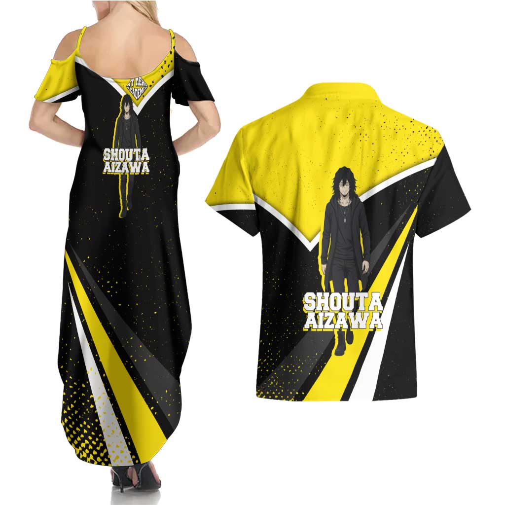 Shouta Aizawa My Hero Academia Couples Matching Summer Maxi Dress and Hawaiian Shirt Anime Grunge Splatter Graphic Style