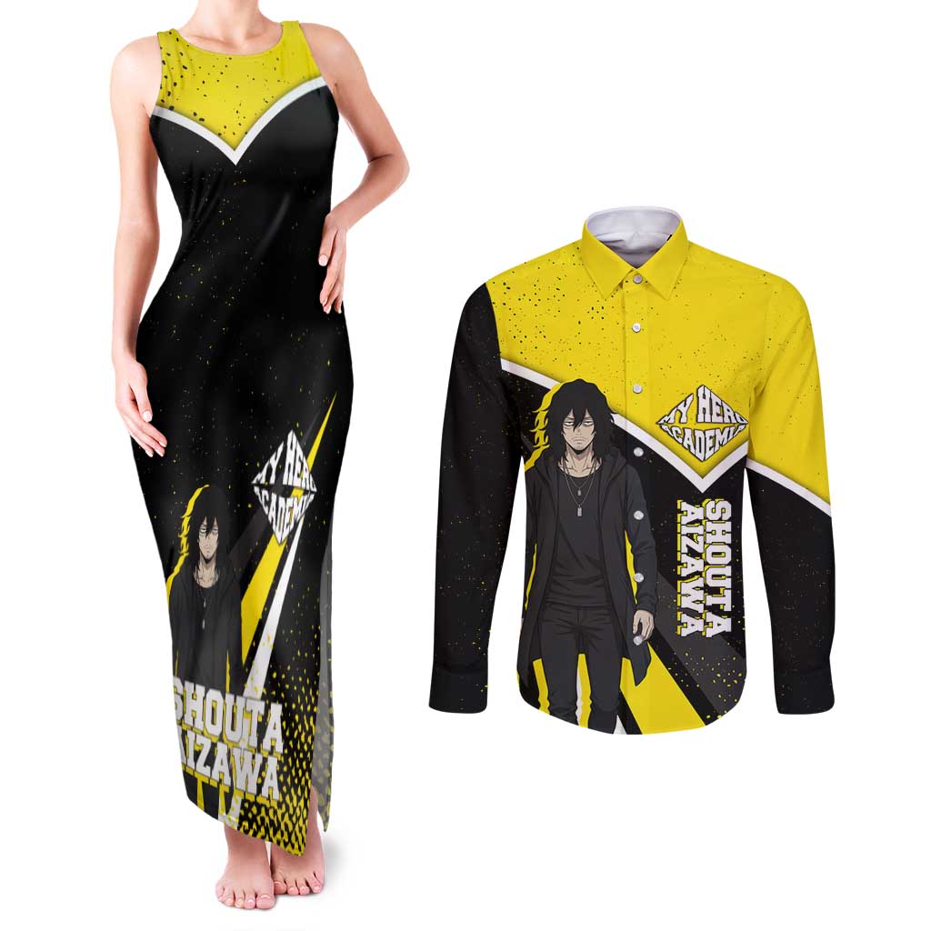Shouta Aizawa My Hero Academia Couples Matching Tank Maxi Dress and Long Sleeve Button Shirt Anime Grunge Splatter Graphic Style