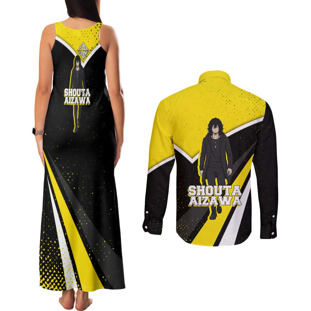 Shouta Aizawa My Hero Academia Couples Matching Tank Maxi Dress and Long Sleeve Button Shirt Anime Grunge Splatter Graphic Style
