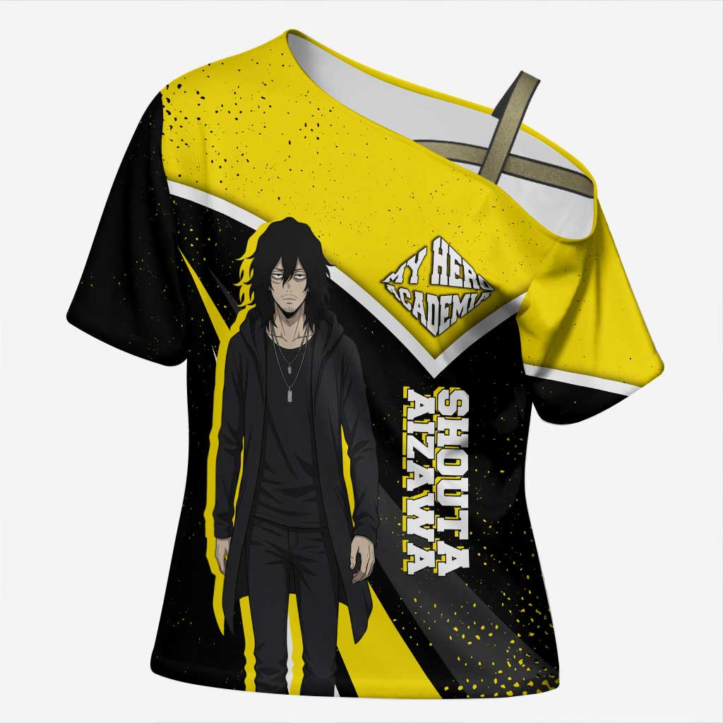 Shouta Aizawa My Hero Academia Cross Shoulder Shirt Anime Grunge Splatter Graphic Style