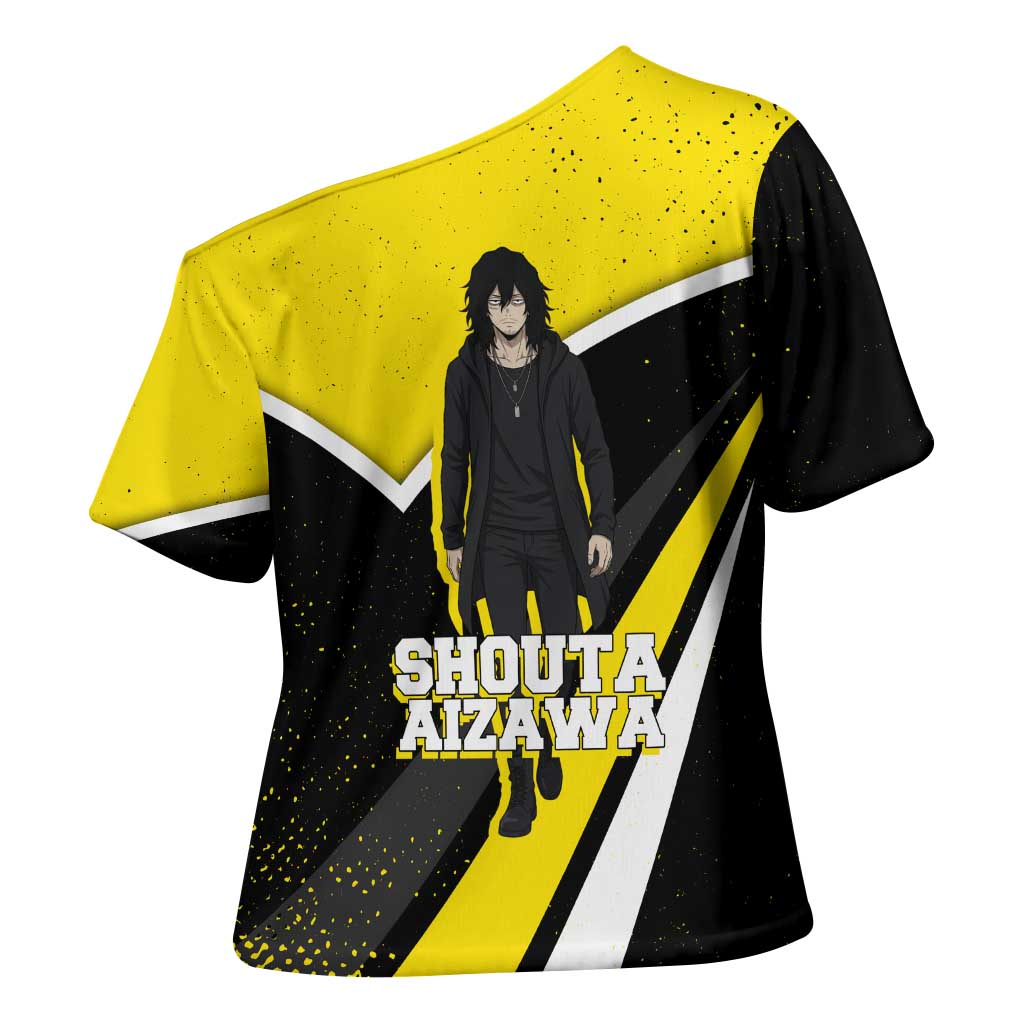 Shouta Aizawa My Hero Academia Cross Shoulder Shirt Anime Grunge Splatter Graphic Style