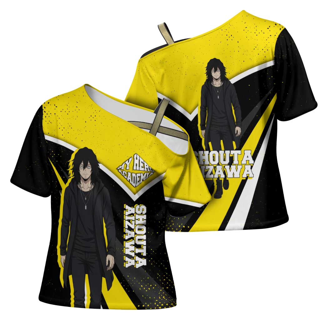 Shouta Aizawa My Hero Academia Cross Shoulder Shirt Anime Grunge Splatter Graphic Style