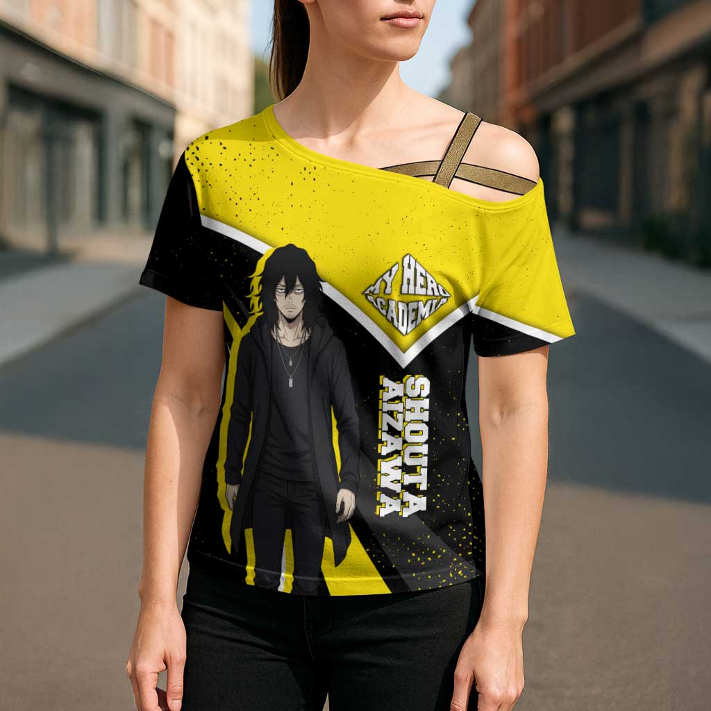 Shouta Aizawa My Hero Academia Cross Shoulder Shirt Anime Grunge Splatter Graphic Style