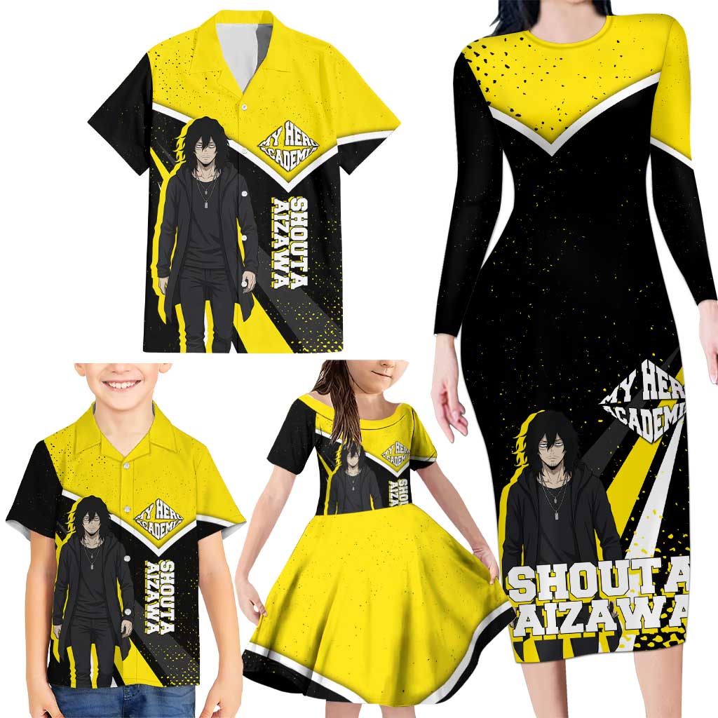 Shouta Aizawa My Hero Academia Family Matching Long Sleeve Bodycon Dress and Hawaiian Shirt Anime Grunge Splatter Graphic Style