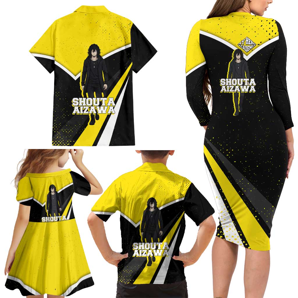 Shouta Aizawa My Hero Academia Family Matching Long Sleeve Bodycon Dress and Hawaiian Shirt Anime Grunge Splatter Graphic Style