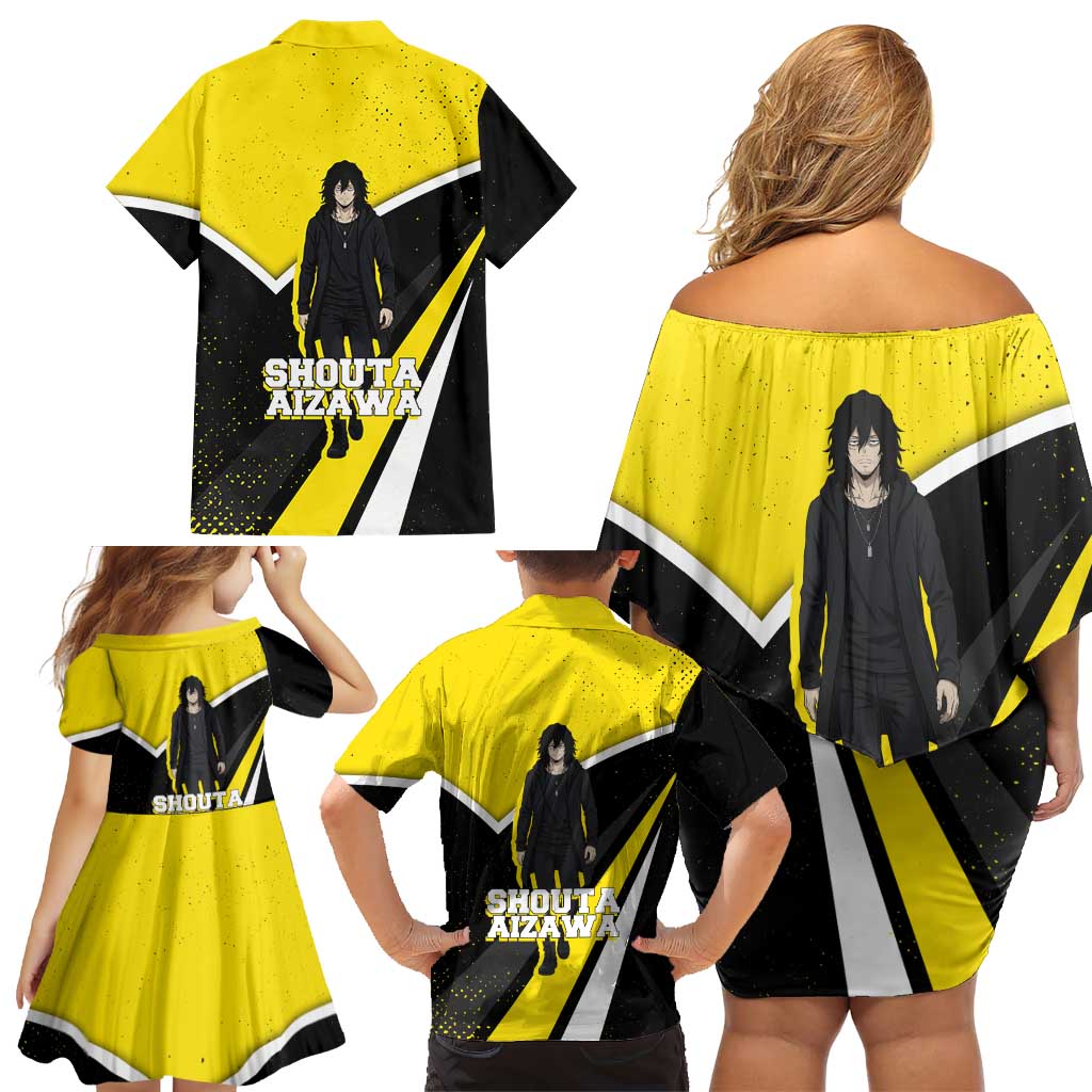 Shouta Aizawa My Hero Academia Family Matching Off Shoulder Short Dress and Hawaiian Shirt Anime Grunge Splatter Graphic Style