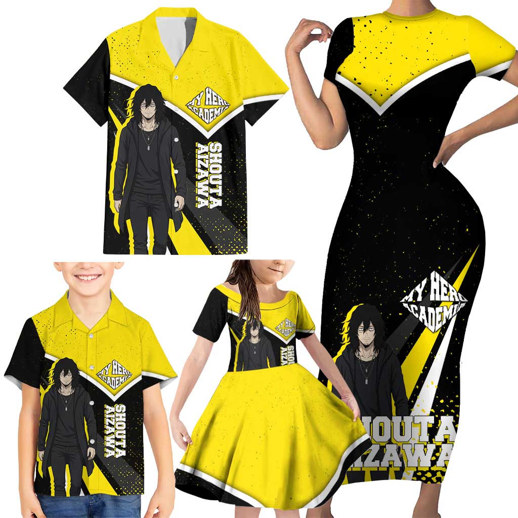 Shouta Aizawa My Hero Academia Family Matching Short Sleeve Bodycon Dress and Hawaiian Shirt Anime Grunge Splatter Graphic Style