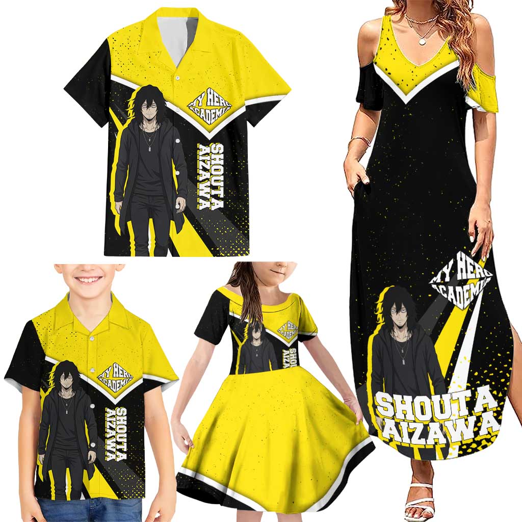 Shouta Aizawa My Hero Academia Family Matching Summer Maxi Dress and Hawaiian Shirt Anime Grunge Splatter Graphic Style
