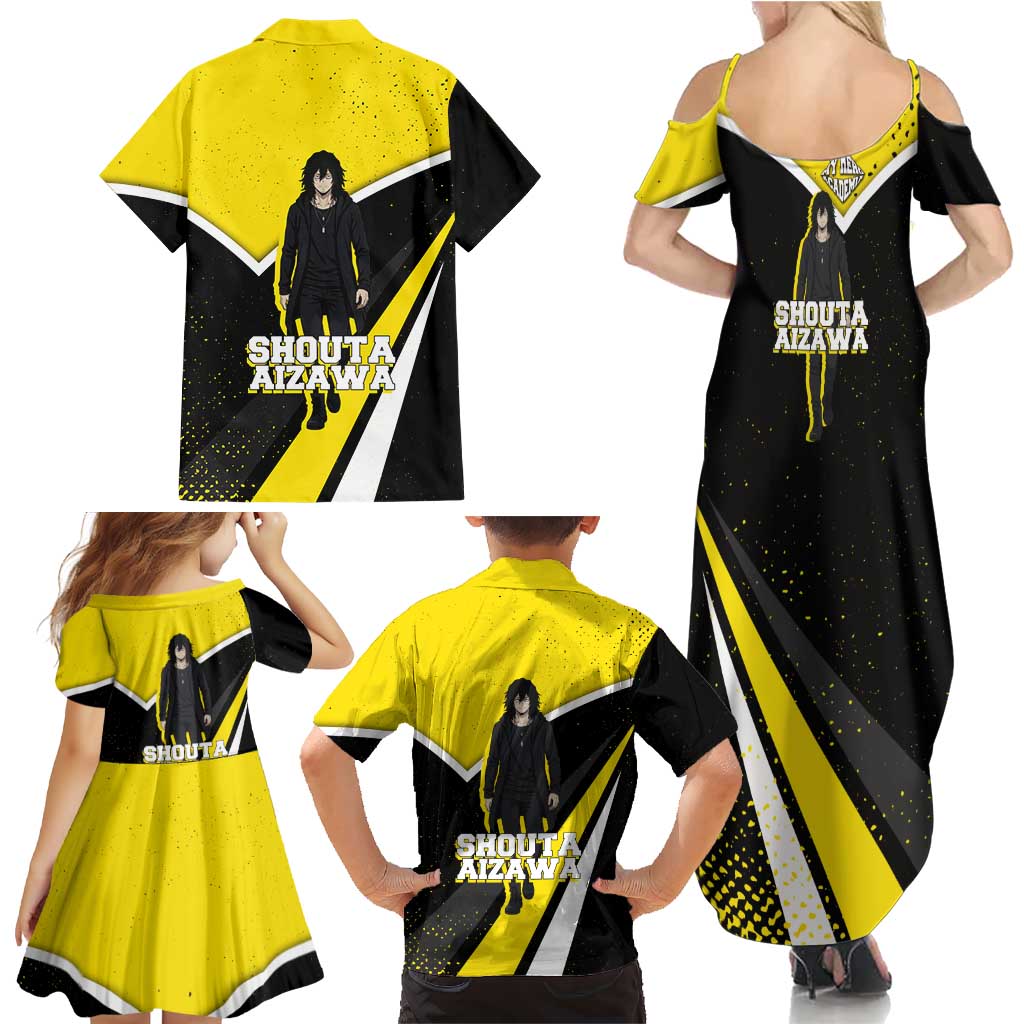 Shouta Aizawa My Hero Academia Family Matching Summer Maxi Dress and Hawaiian Shirt Anime Grunge Splatter Graphic Style