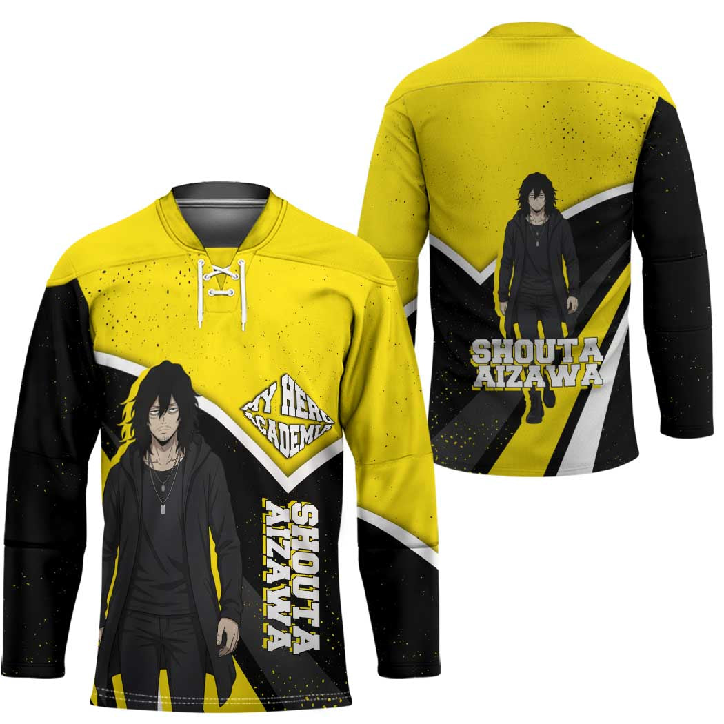 Shouta Aizawa My Hero Academia Hockey Jersey Anime Grunge Splatter Graphic Style