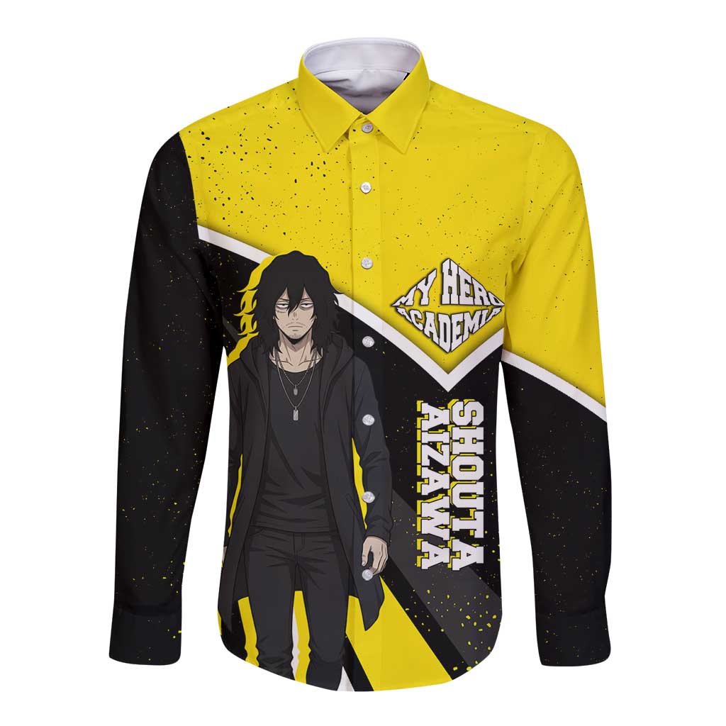 Shouta Aizawa My Hero Academia Long Sleeve Button Shirt Anime Grunge Splatter Graphic Style