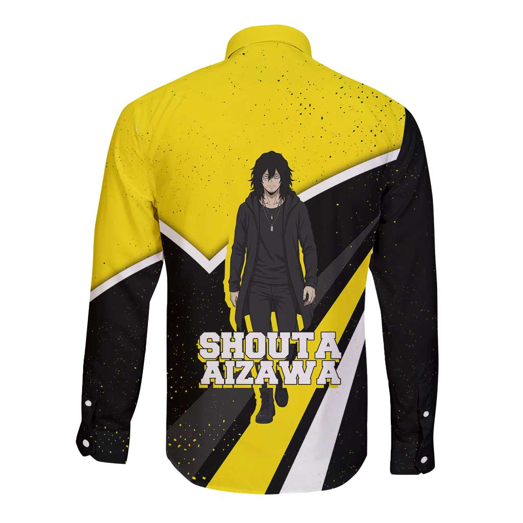 Shouta Aizawa My Hero Academia Long Sleeve Button Shirt Anime Grunge Splatter Graphic Style