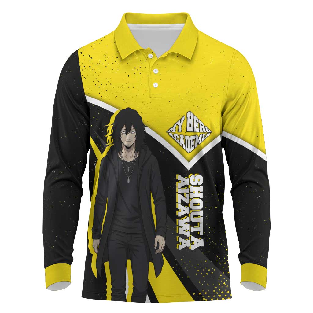 Shouta Aizawa My Hero Academia Long Sleeve Polo Shirt Anime Grunge Splatter Graphic Style