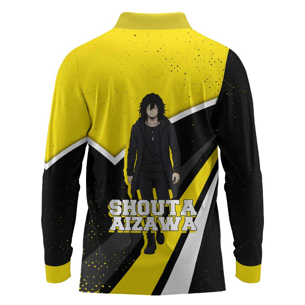 Shouta Aizawa My Hero Academia Long Sleeve Polo Shirt Anime Grunge Splatter Graphic Style