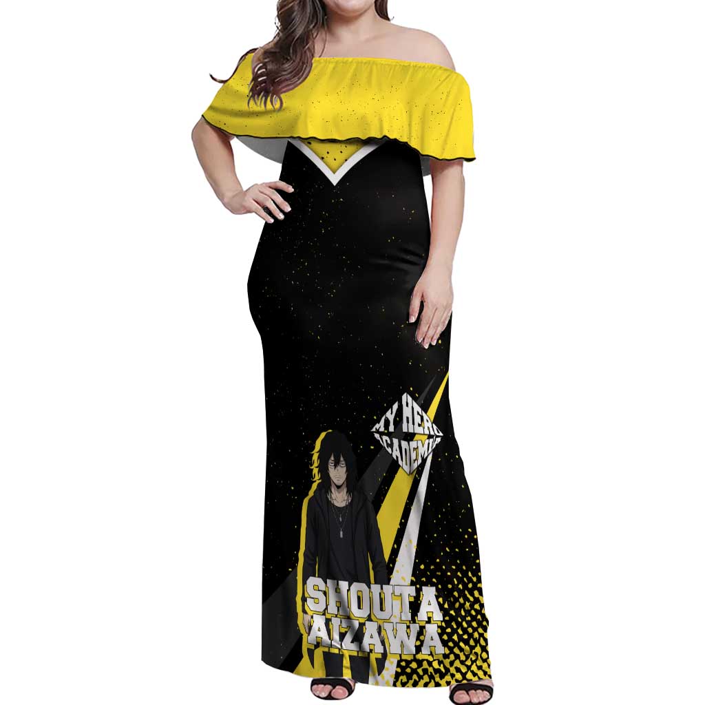 Shouta Aizawa My Hero Academia Off Shoulder Maxi Dress Anime Grunge Splatter Graphic Style