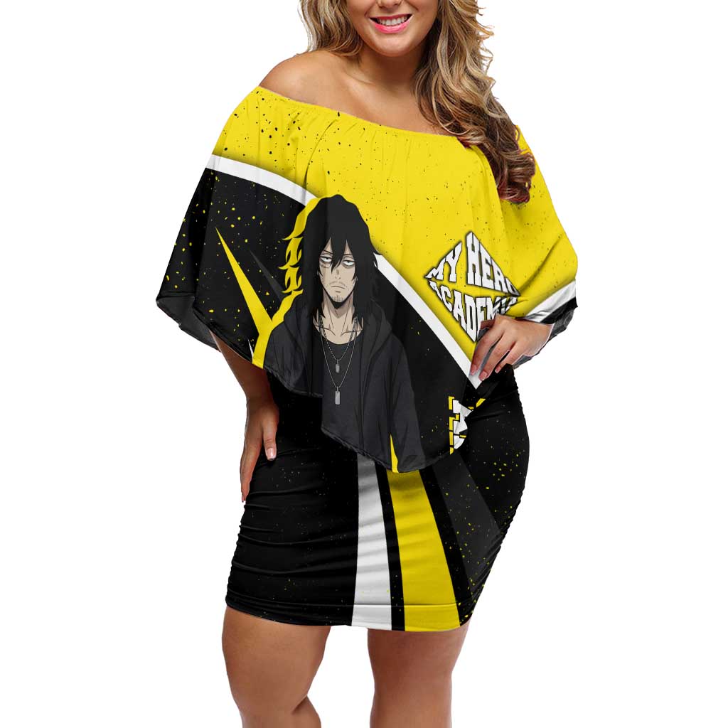 Shouta Aizawa My Hero Academia Off Shoulder Short Dress Anime Grunge Splatter Graphic Style