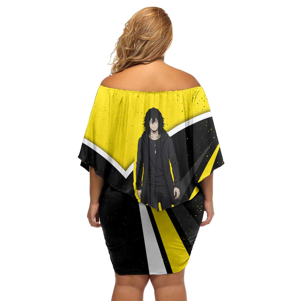 Shouta Aizawa My Hero Academia Off Shoulder Short Dress Anime Grunge Splatter Graphic Style