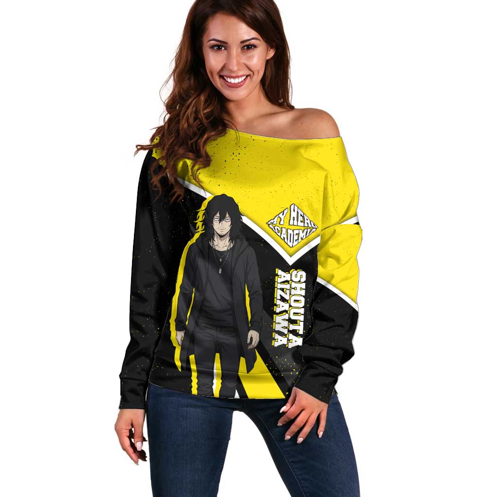 Shouta Aizawa My Hero Academia Off Shoulder Sweater Anime Grunge Splatter Graphic Style