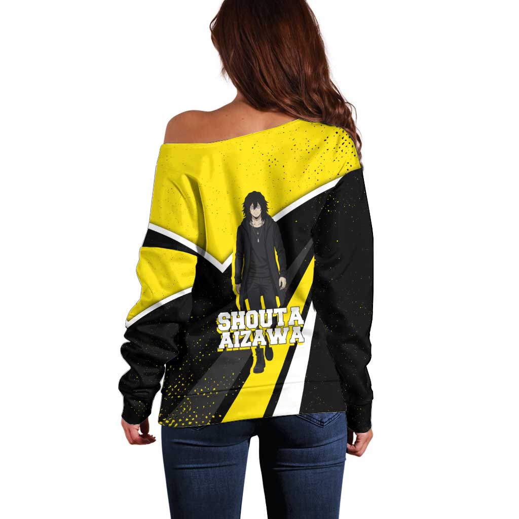 Shouta Aizawa My Hero Academia Off Shoulder Sweater Anime Grunge Splatter Graphic Style