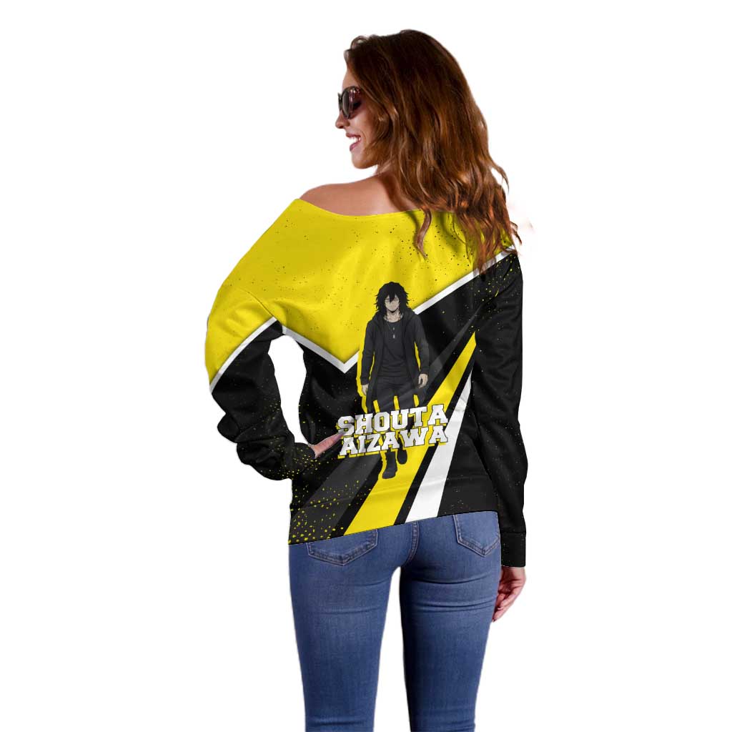 Shouta Aizawa My Hero Academia Off Shoulder Sweater Anime Grunge Splatter Graphic Style