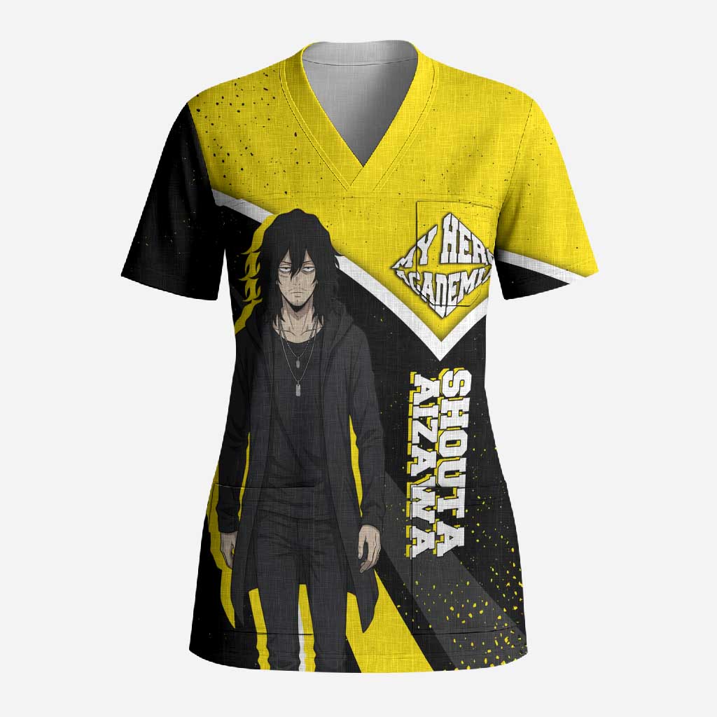 Shouta Aizawa My Hero Academia Scrub Top Anime Grunge Splatter Graphic Style