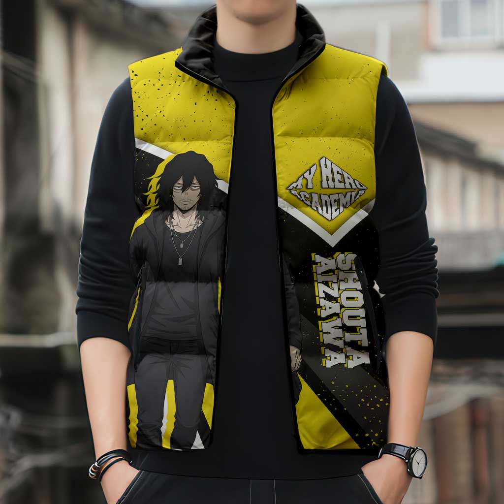 Shouta Aizawa My Hero Academia Sleeveless Puffer Jacket Anime Grunge Splatter Graphic Style