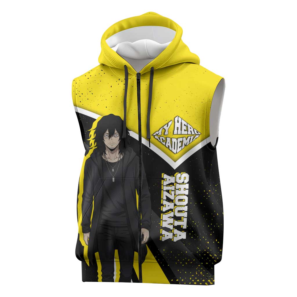 Shouta Aizawa My Hero Academia Sleeveless Zip Hoodie Anime Grunge Splatter Graphic Style