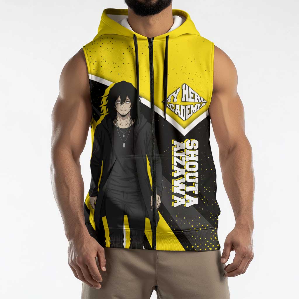 Shouta Aizawa My Hero Academia Sleeveless Zip Hoodie Anime Grunge Splatter Graphic Style