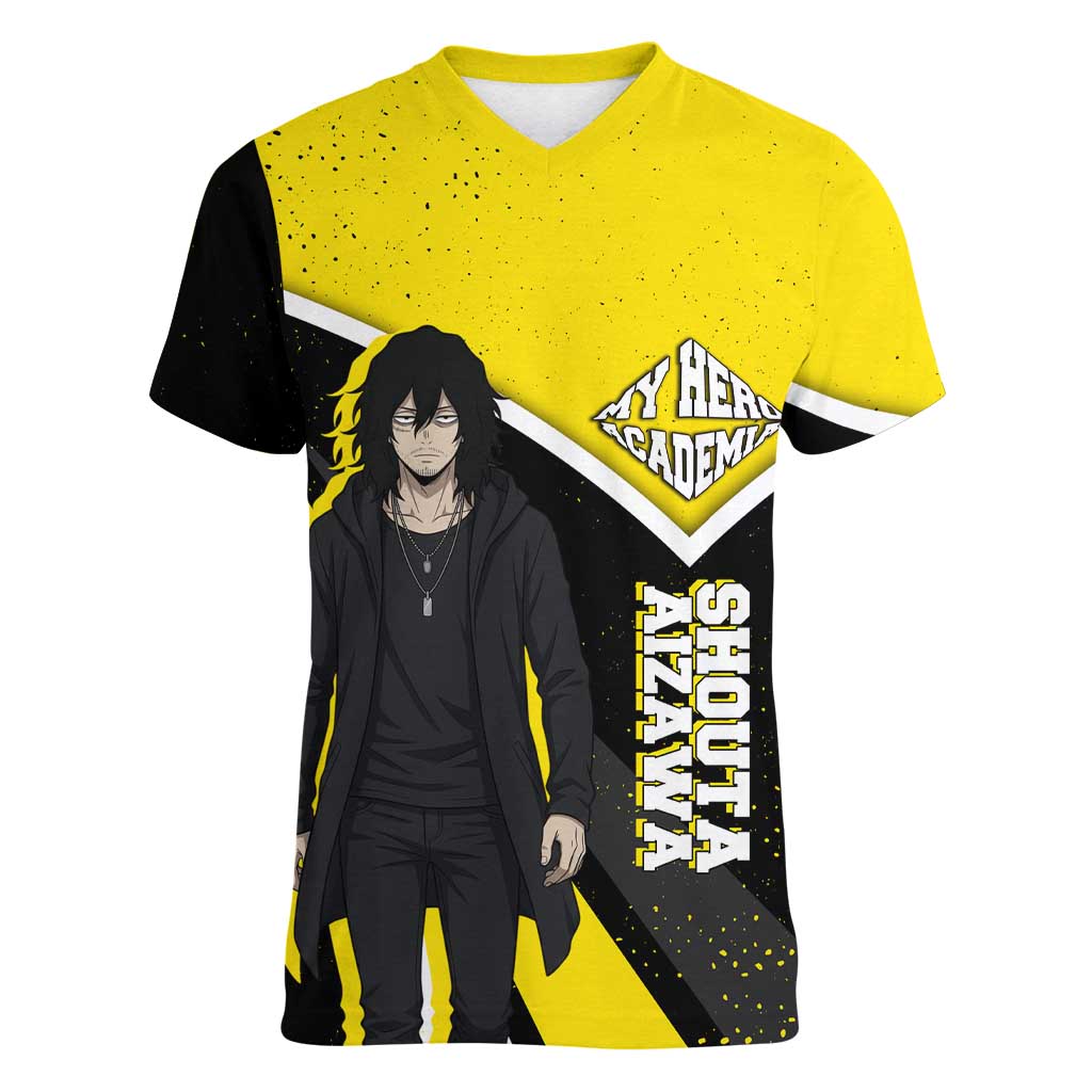 Shouta Aizawa My Hero Academia Women V-Neck T-Shirt Anime Grunge Splatter Graphic Style
