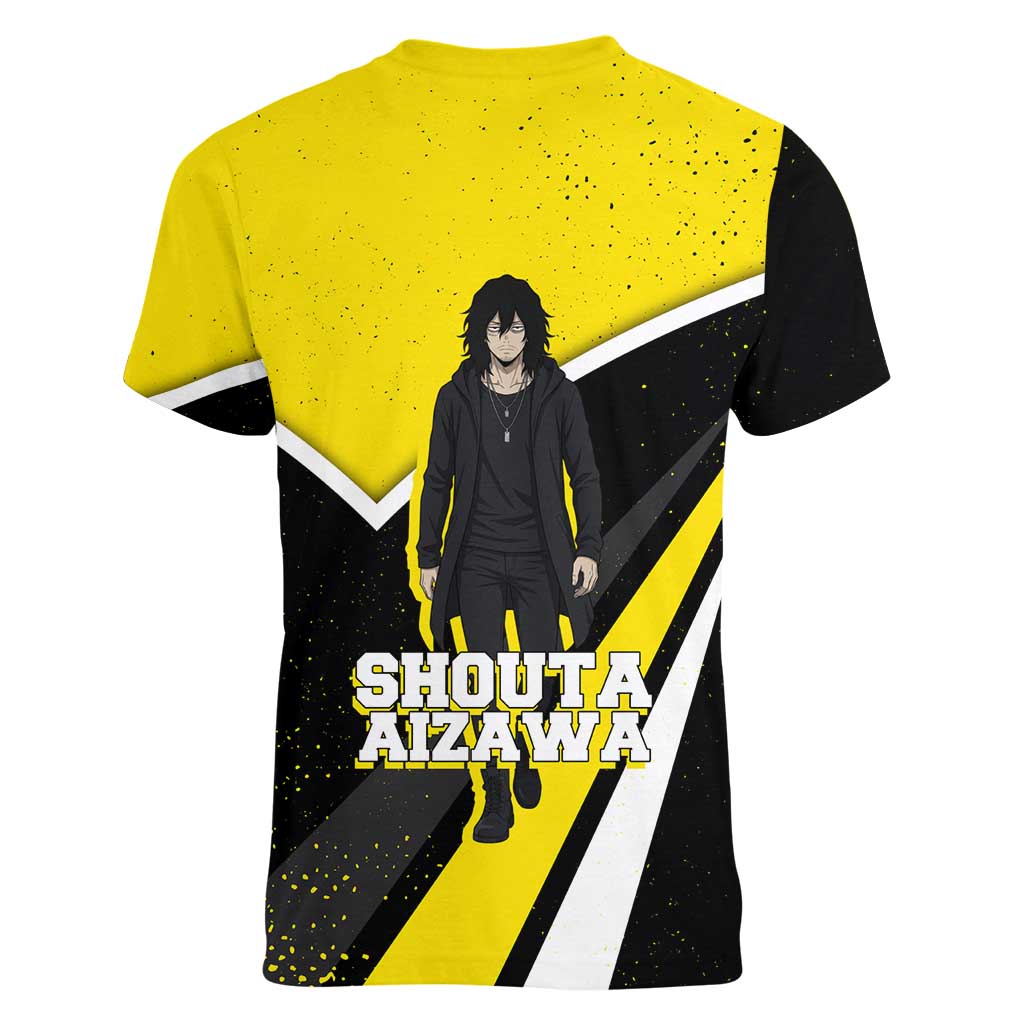 Shouta Aizawa My Hero Academia Women V-Neck T-Shirt Anime Grunge Splatter Graphic Style