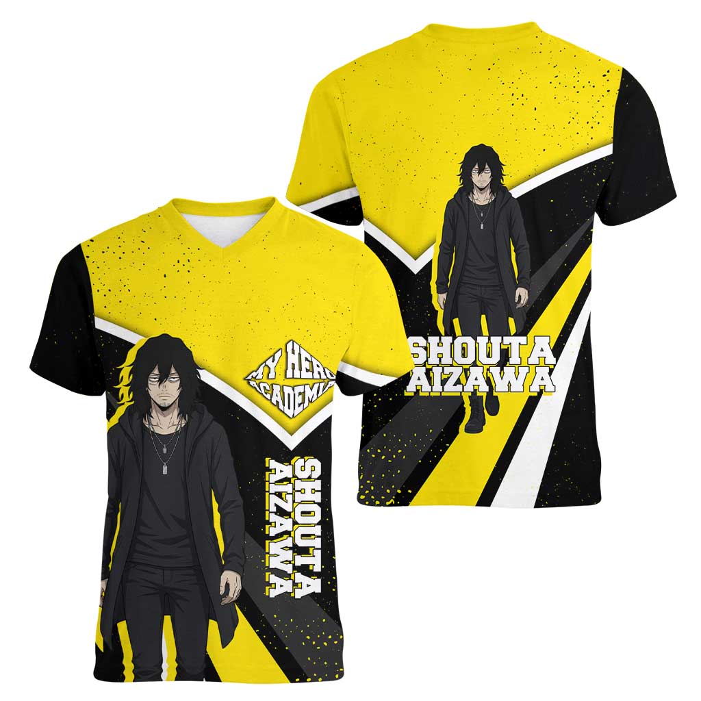 Shouta Aizawa My Hero Academia Women V-Neck T-Shirt Anime Grunge Splatter Graphic Style