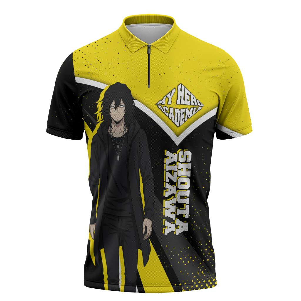 Shouta Aizawa My Hero Academia Zipper Polo Shirt Anime Grunge Splatter Graphic Style