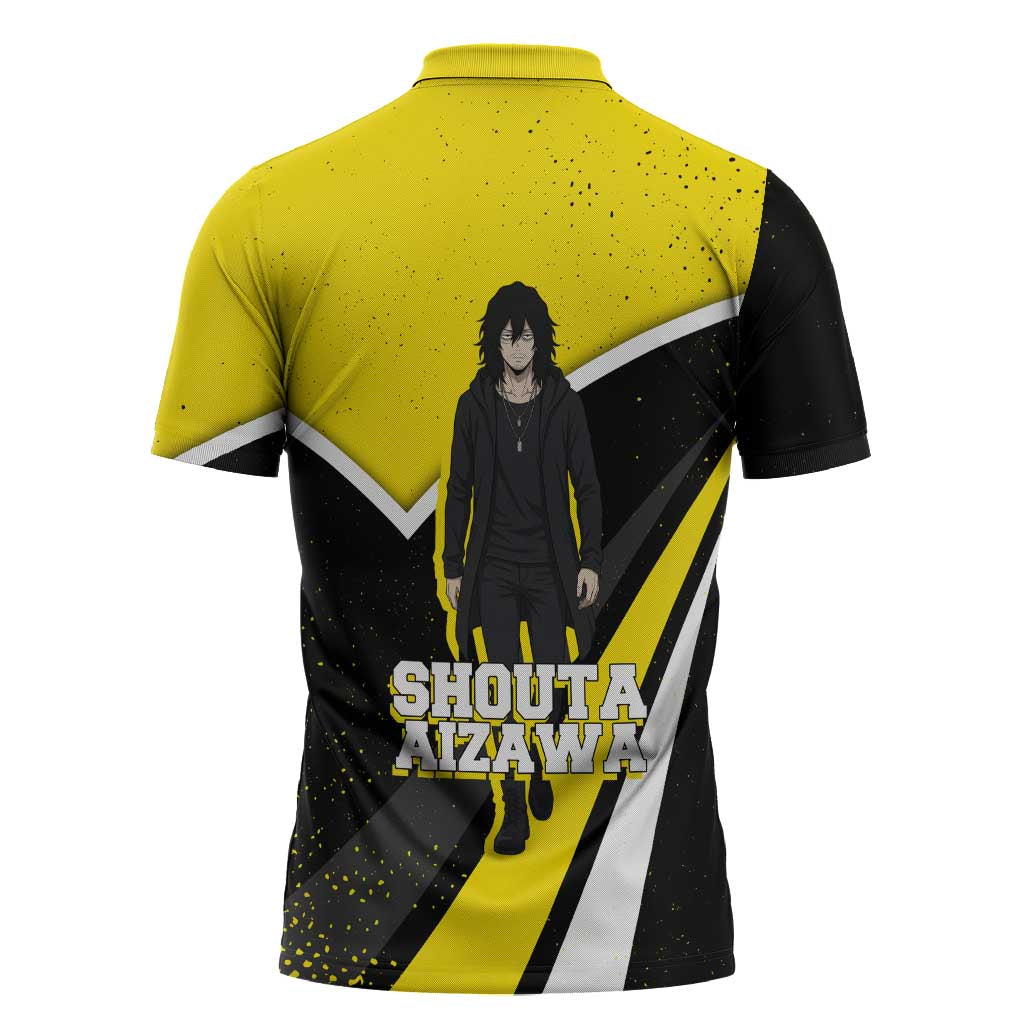 Shouta Aizawa My Hero Academia Zipper Polo Shirt Anime Grunge Splatter Graphic Style