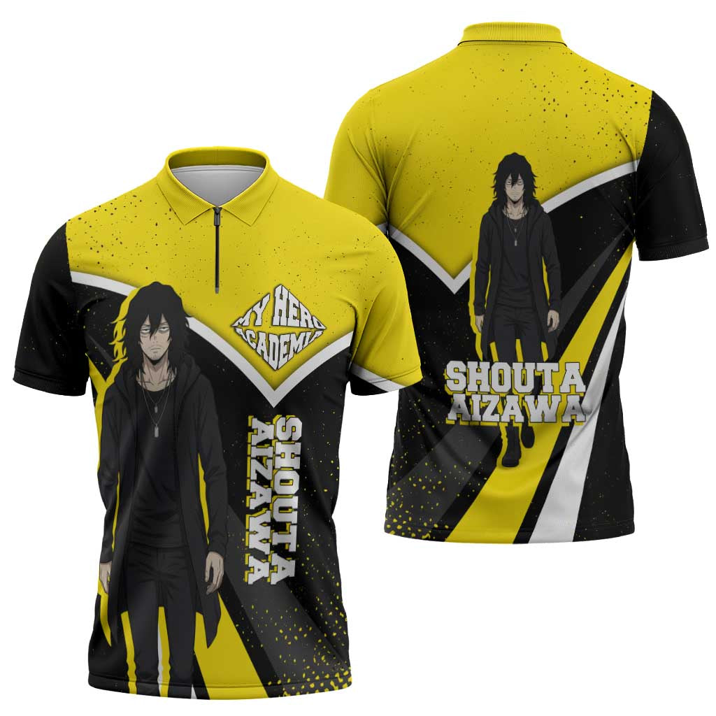 Shouta Aizawa My Hero Academia Zipper Polo Shirt Anime Grunge Splatter Graphic Style