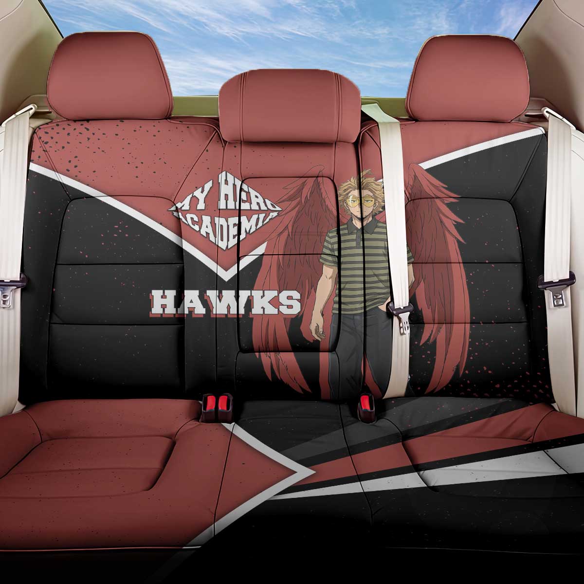 Hawks My Hero Academia Back Car Seat Cover Anime Grunge Splatter Graphic Style