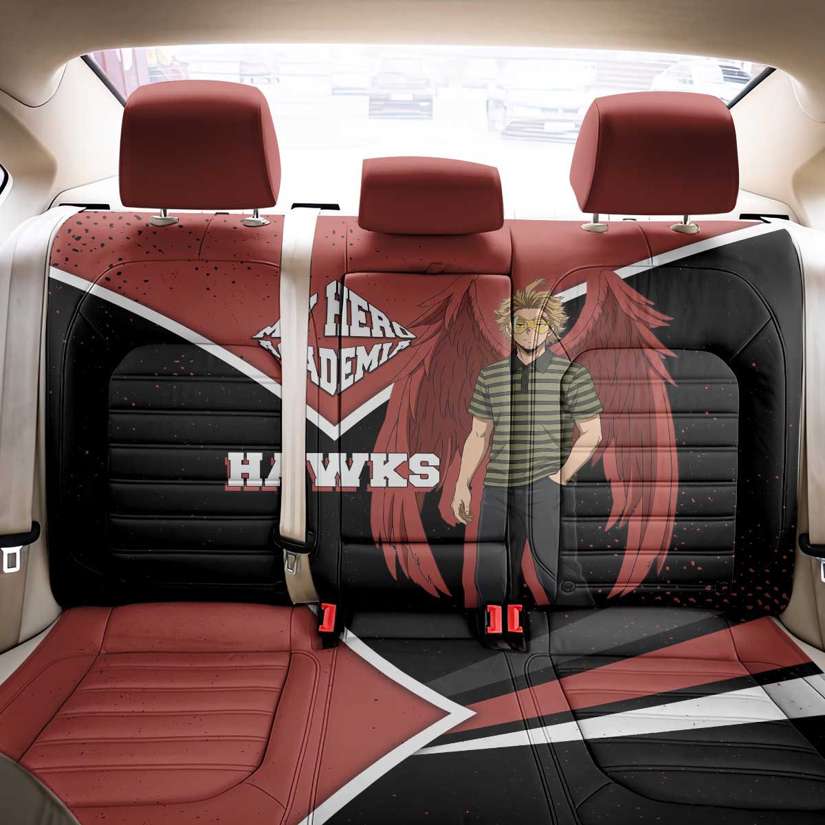 Hawks My Hero Academia Back Car Seat Cover Anime Grunge Splatter Graphic Style