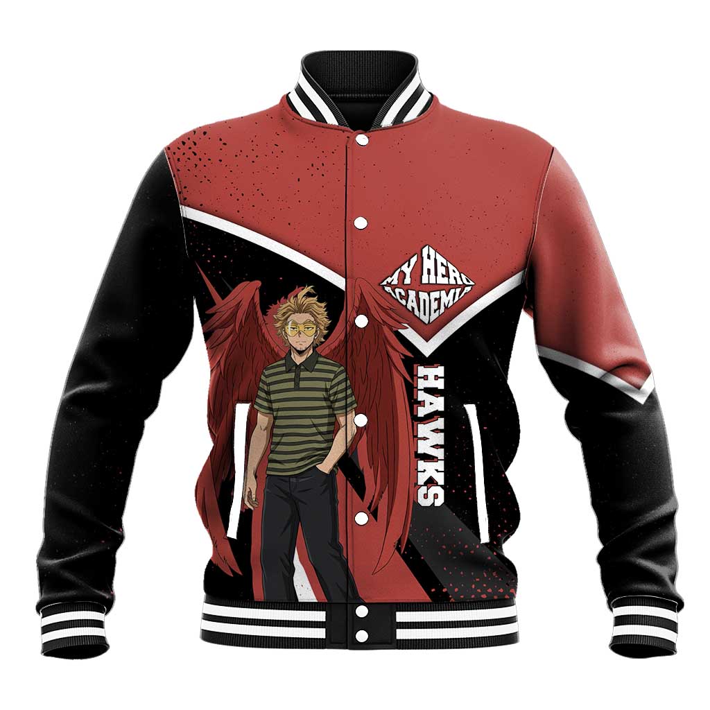 Hawks My Hero Academia Baseball Jacket Anime Grunge Splatter Graphic Style