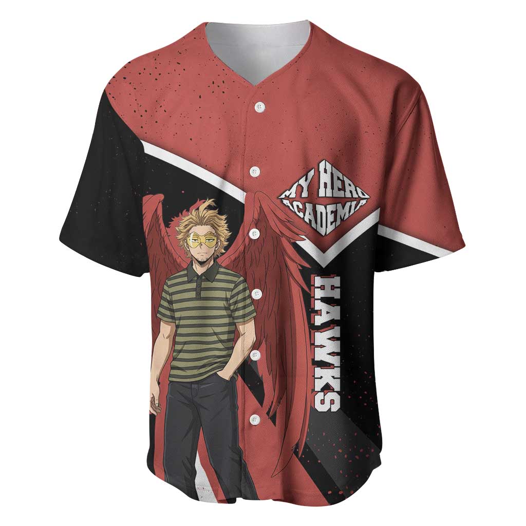 Hawks My Hero Academia Baseball Jersey Anime Grunge Splatter Graphic Style