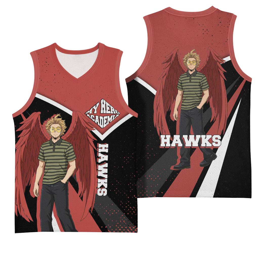 Hawks My Hero Academia Basketball Jersey Anime Grunge Splatter Graphic Style