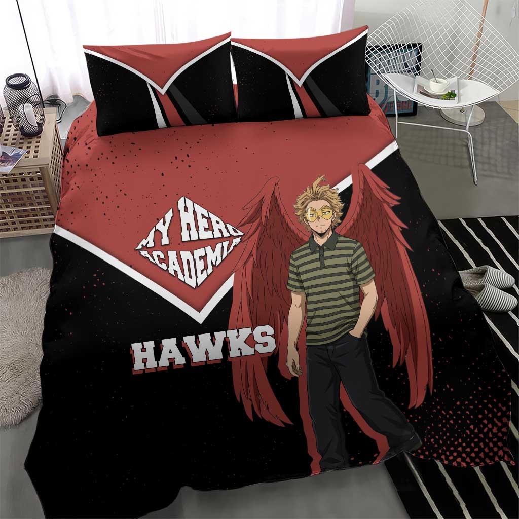 Hawks My Hero Academia Bedding Set Anime Grunge Splatter Graphic Style