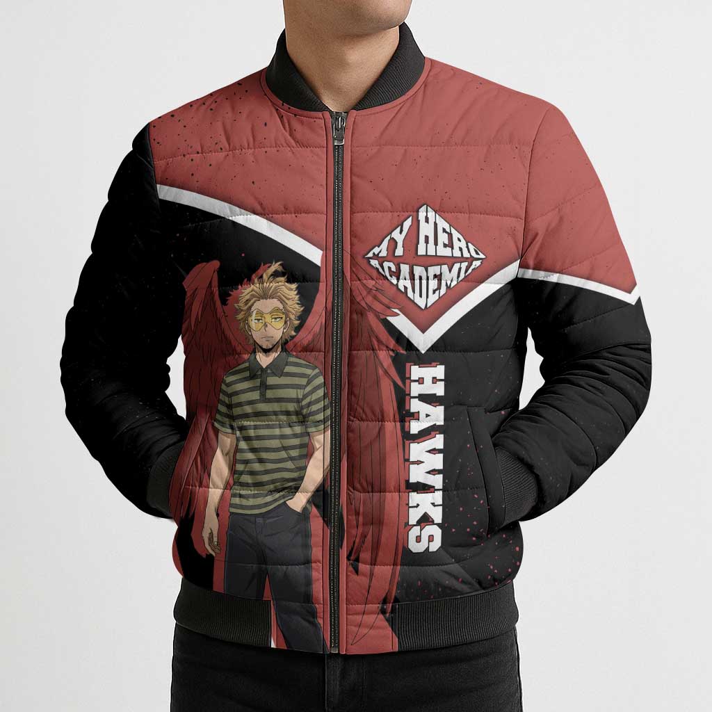 Hawks My Hero Academia Bomber Puffer Jacket Anime Grunge Splatter Graphic Style
