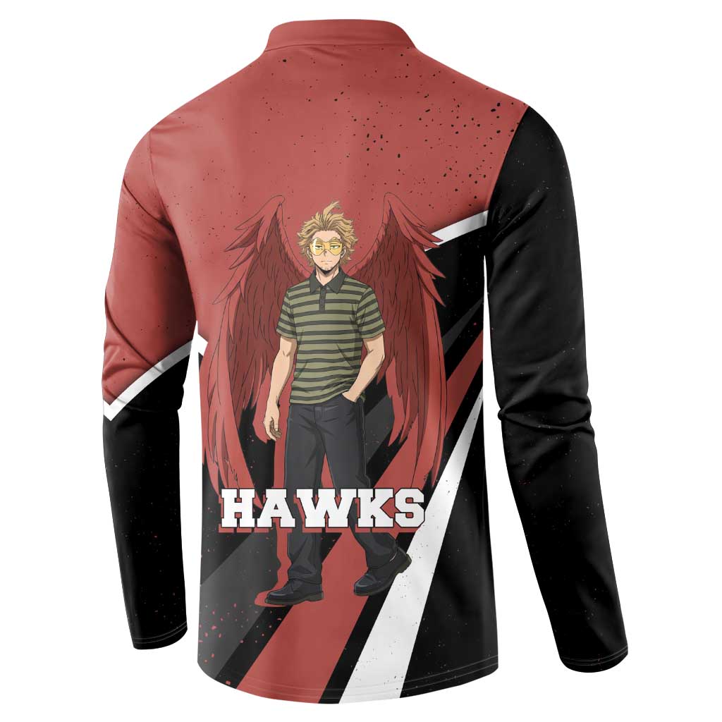 Hawks My Hero Academia Button Sweatshirt Anime Grunge Splatter Graphic Style